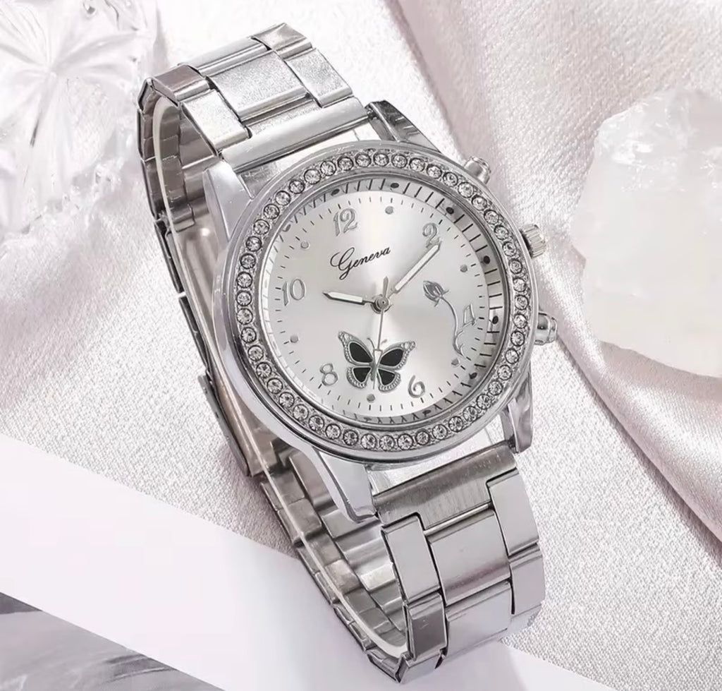 Gold Large Diamanté Round Face Watch