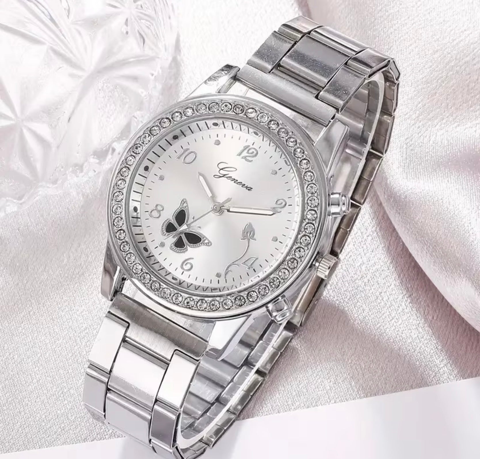 Gold Large Diamanté Round Face Watch