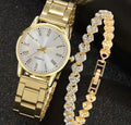Gold Round Roman Numeral Watch and Bracelet Set