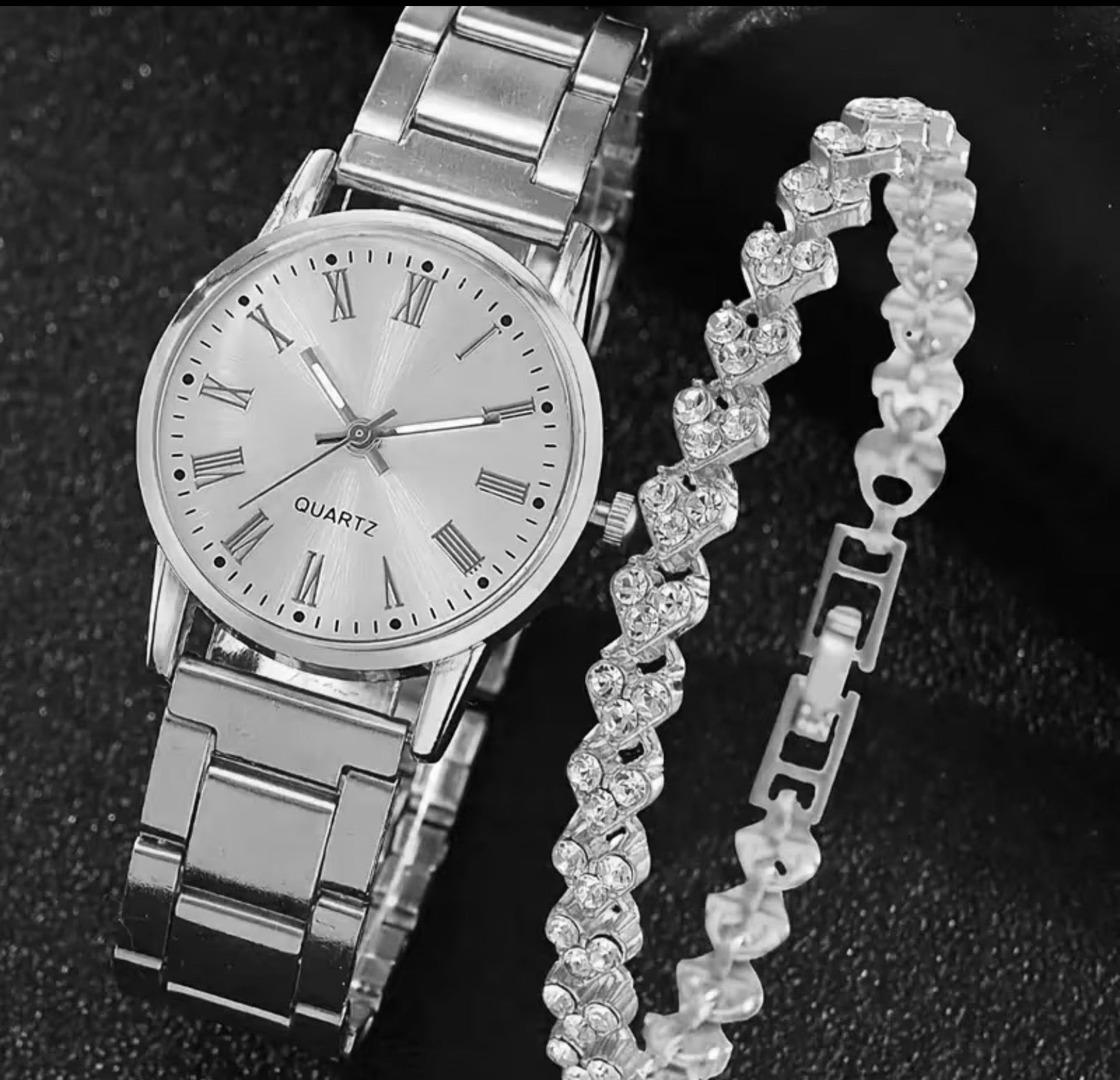Gold Round Roman Numeral Watch and Bracelet Set