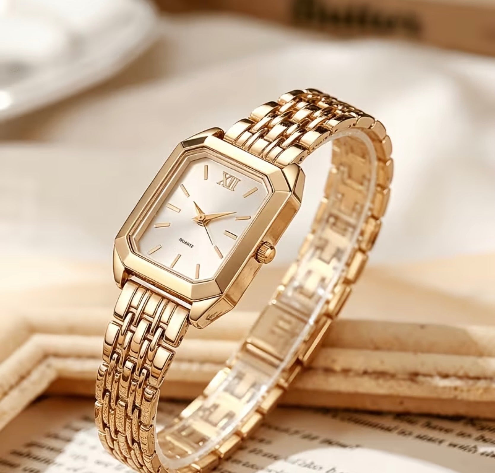 Gold Small Rectangular Watch